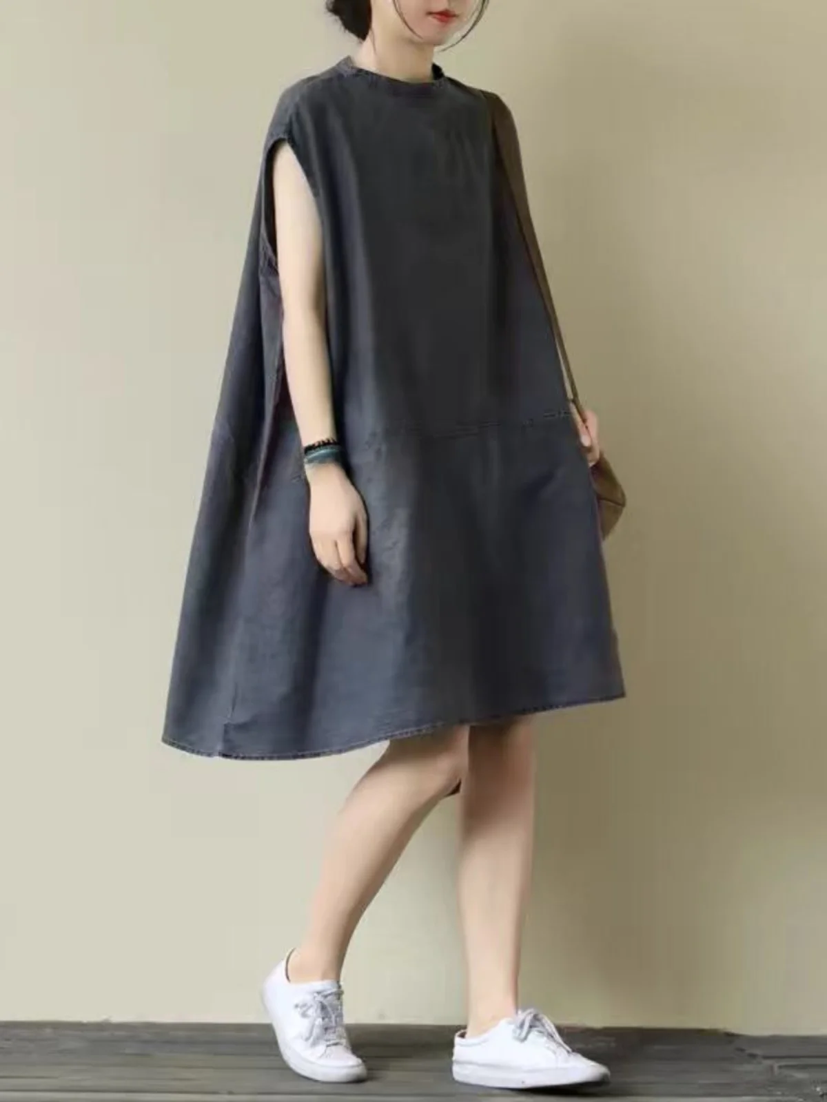 

Retro Waed Denim Midi Dr plus Size Women's Faion Versatile Svel Meat Concealing Skirt Casual Summer Cotton Dr