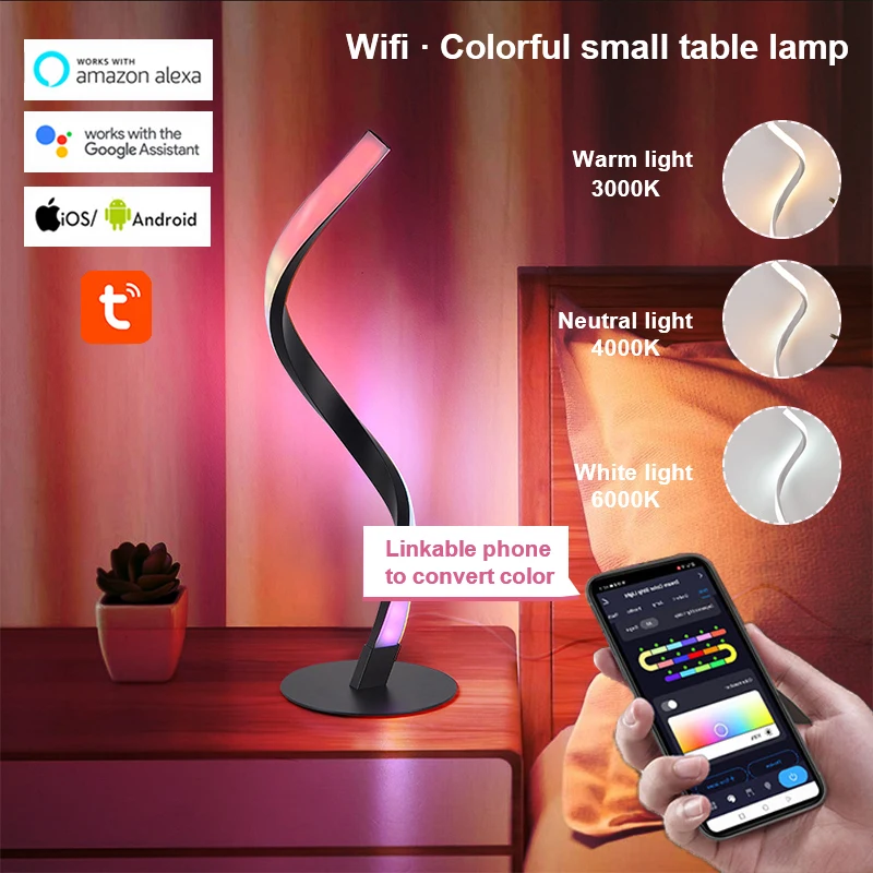 Rgb Led Smart  Light Colorful Creative Modern Table Lamp Dimmable Bedroom Hotel Bedside Lamp Decor Tiktok Atmosphere Night Light