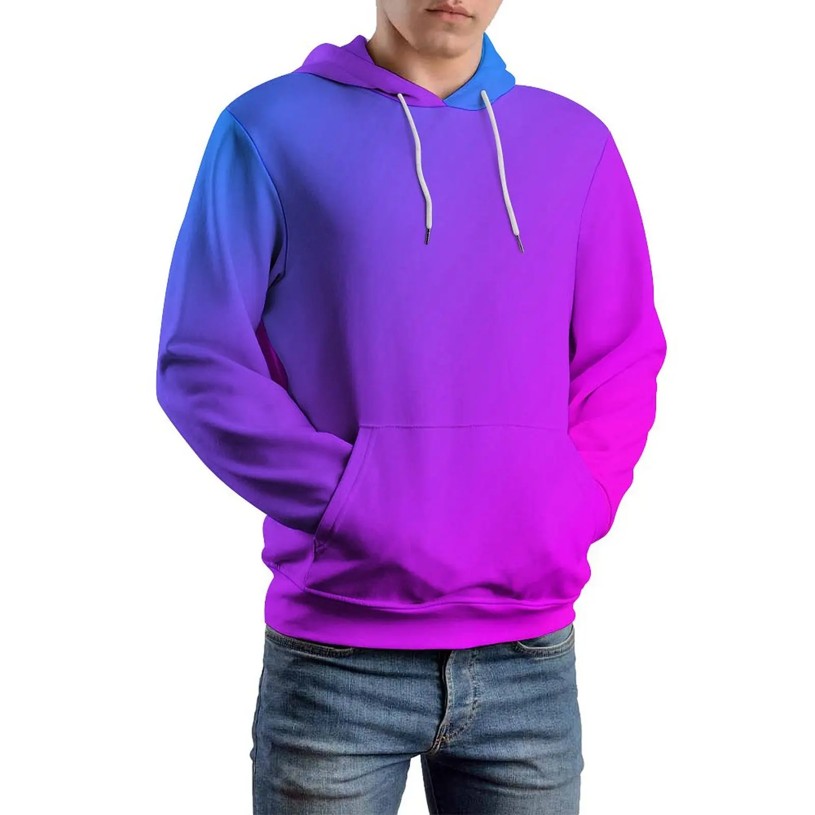 

Pink Miami Ombre Casual Hoodies Long-Sleeve Aqua Blue Gradient Aesthetic Pullover Hoodie Autumn Street Style Oversize Tops