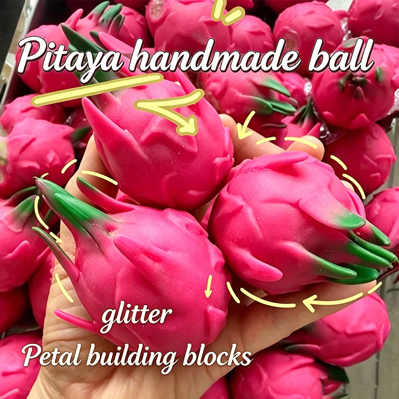 Dragon Fruit Crunchy Moldable Stress Ball Squeeze Toy Squishy Fidget Toy Round Blocks Filled Decompression Sensory Toy Gifts
