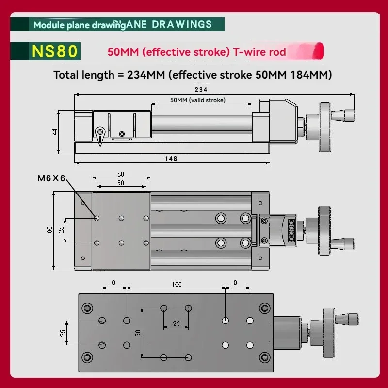 XYZ-Axis Precision Crossed-Roller Fine-Adjustment Stage, NS80 Manual Stage Module (T-style Lead Screw / Digital Readout)