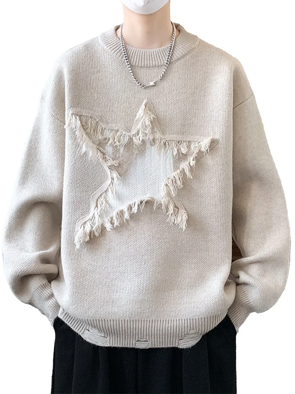 

Laid-ba Design Men's Knitwear Autumn Winter Youth Faion Hole Knitted Base irt Trendy Casual Loose Fit Soft Knitwear