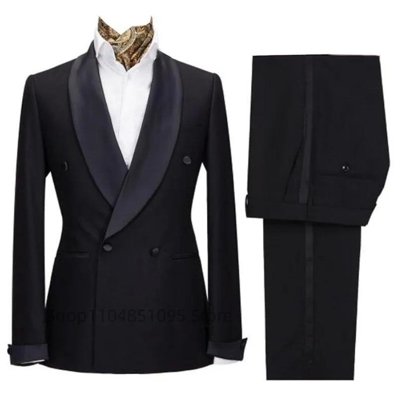 

2 комплекта мужских костюмов для вечеринок и торжественных мероприятий: модный двубортный пиджак-смокинг и брюки для бизнеса и свадеб