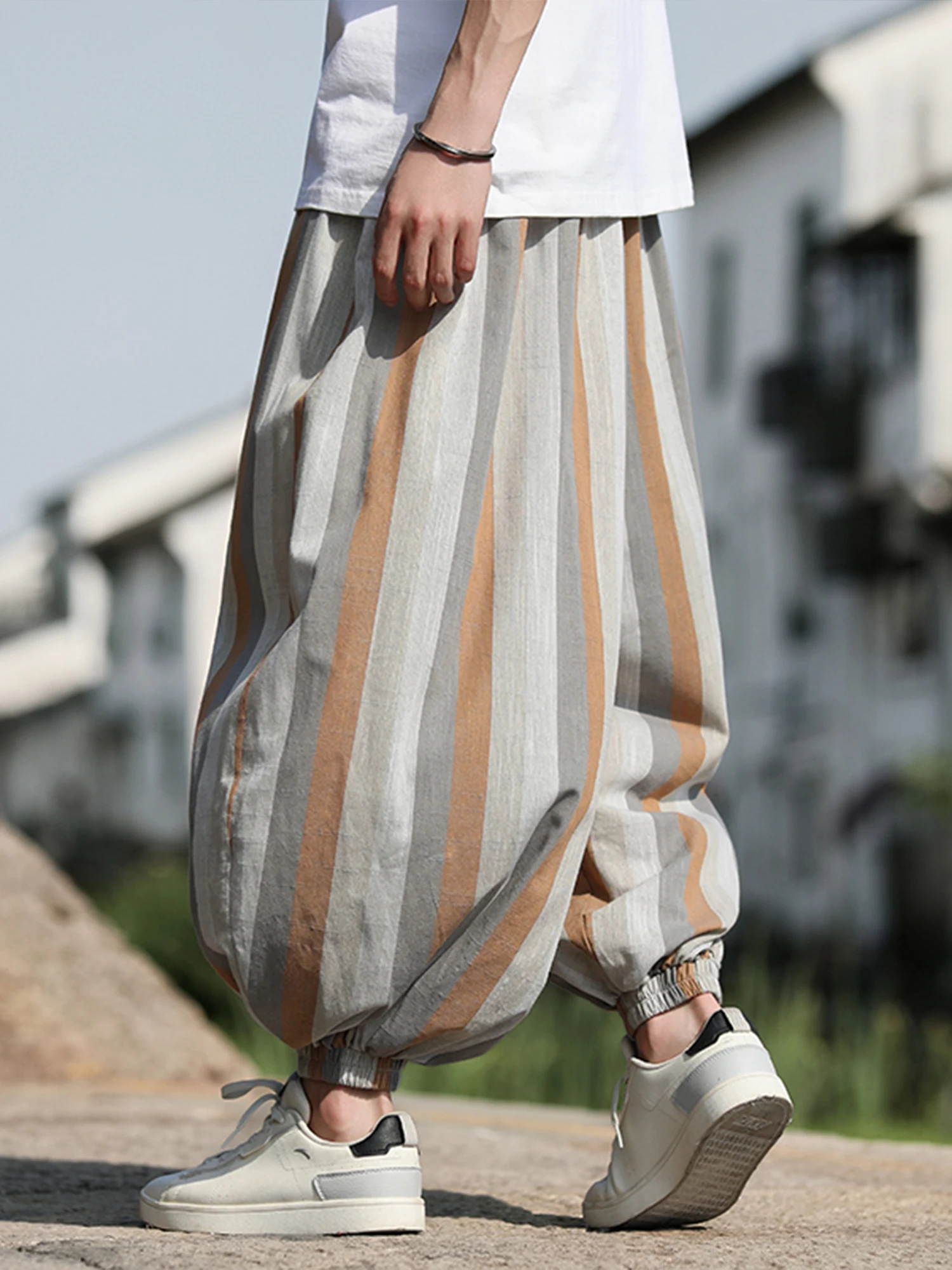 

Мужские хлопковые дышащие брюки-шаровары, летние, новые, свободного кроя, больших размеров, брюки-фонарики, повседневные, удобные, свободные брюки