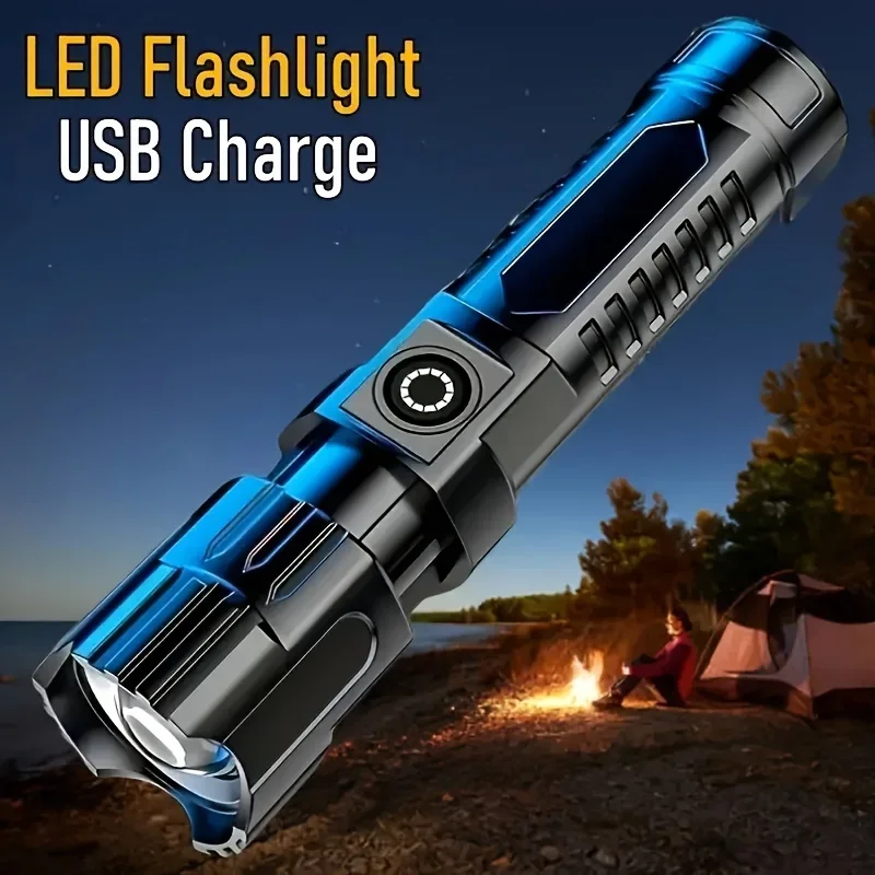 USB Rechargeable Flashlight Telescopic Zoom Wide Beam Handheld Torch Super Bright Waterproof Flashlights
