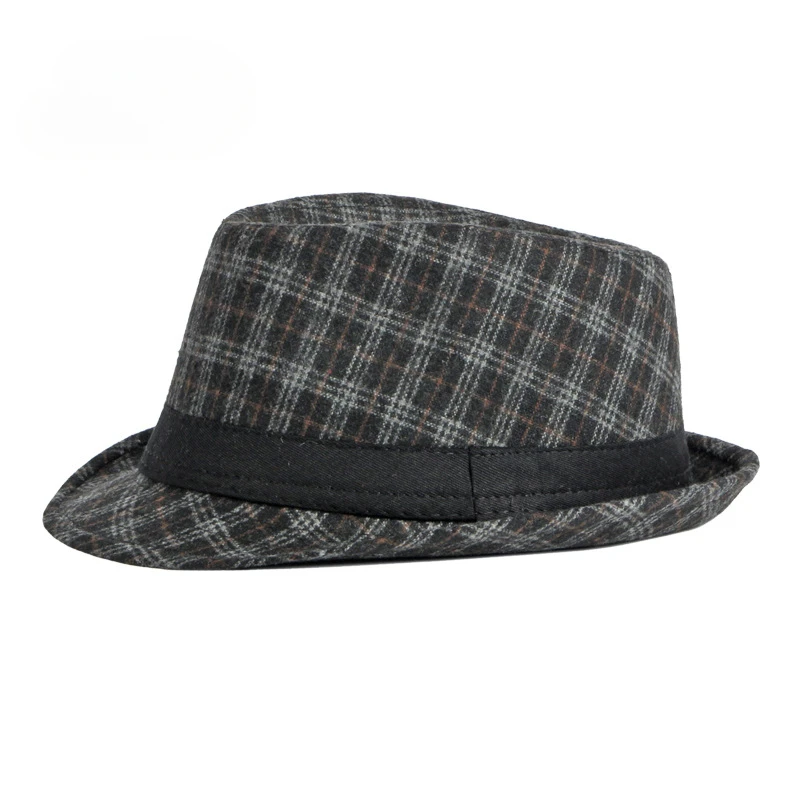 New Woolen Jazz Hat in Spring Autumn and Winter Men British Cultural Performances Thickened Joker Check Top Hat Women.