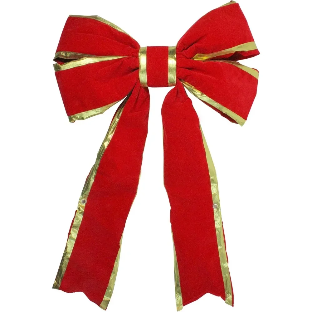 

3D 4-Loop Velveteen Commercial Christmas Bow - 25" x 37" Red and Gold Trimming