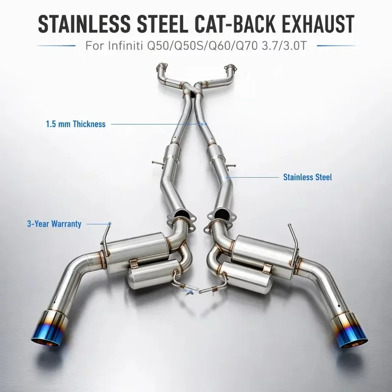 Perfectly Customized Performance Cat Back Exhaust Muffler Specifically Designed for Infiniti Q50/Q50S/Q60/Q70 3.7/3.0T Z Pipe