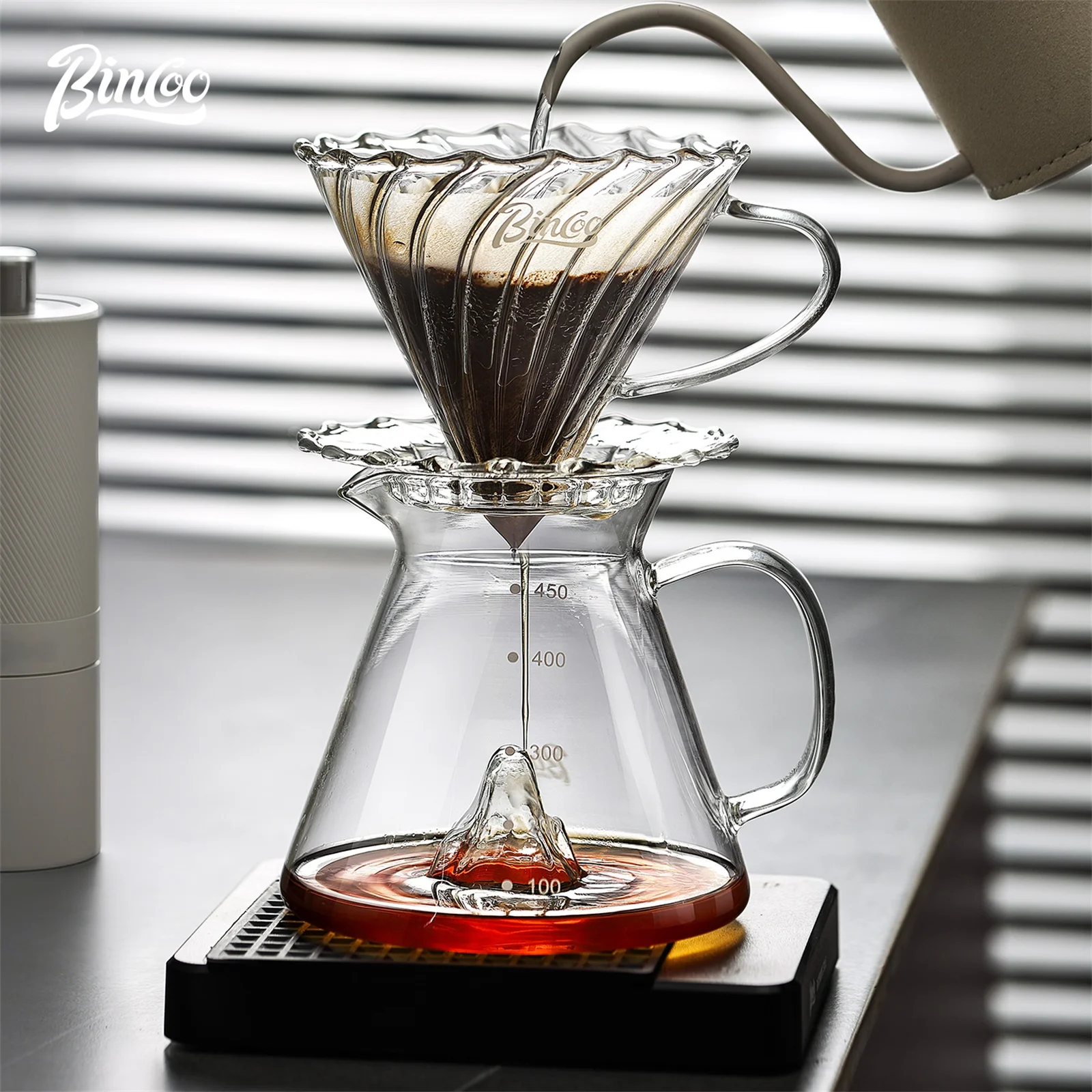 

BINCOO 450ml Pour Over Coffee Dripper Set Glass Sharing Pot Funnel Drip Coffee Maker Hand Brew Cup Coffee Set with Filter Paper