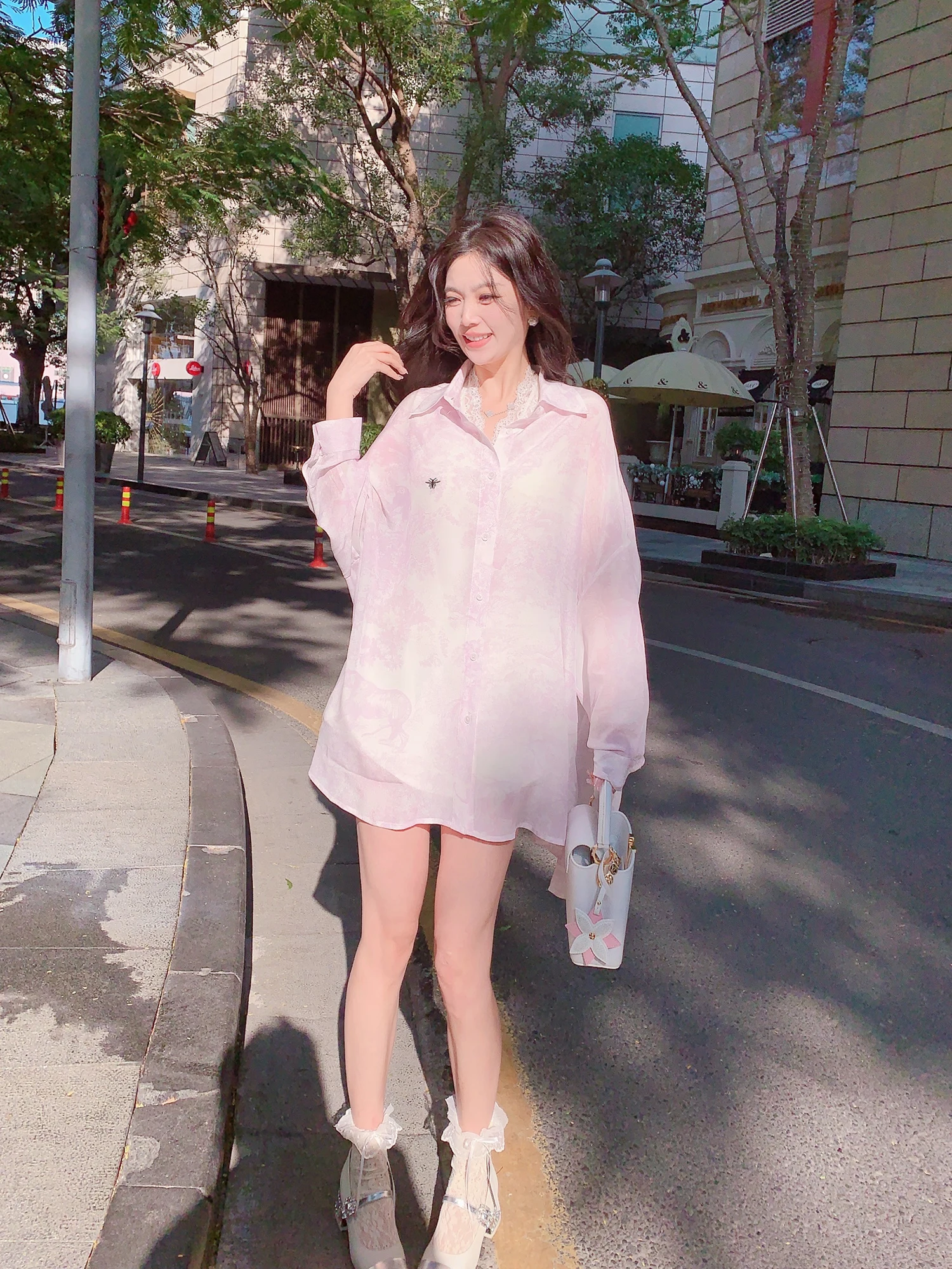 

MissLuxury Silk irt Women's Mid-Length Sun Protection Outerwear Spring Summer New Sle True Silk Long Sve Collar