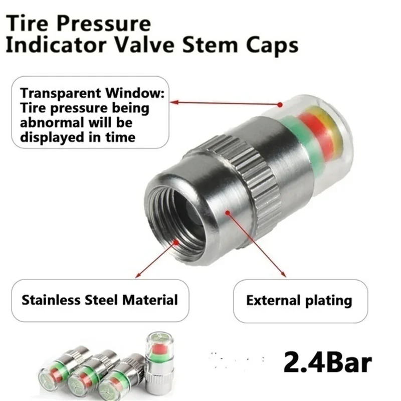 4pcs/Set Plastic core type car tire valve cap High precision tire pressure monitoring cap Air pressure detection warning