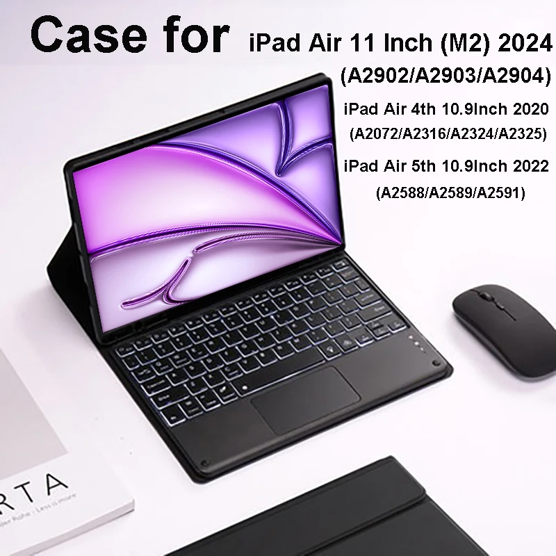 

Чехол для iPad Air 6-го поколения 11 дюймов M2 2024, съемная клавиатура-обложка для iPad Air 4-го поколения 2020, 5-го поколения 2022 10.9 дюймов