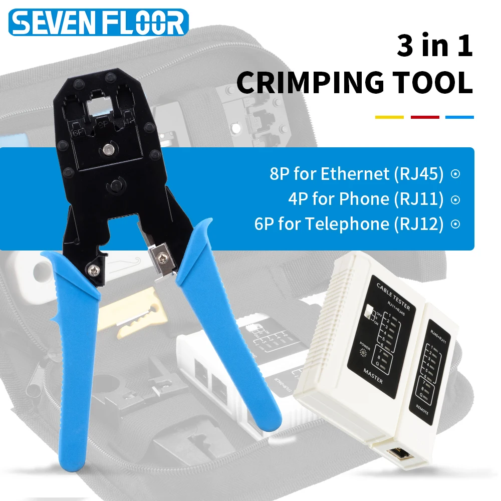 8P 6P 4P RJ45 Crimping Plier Kit with RJ45/RJ11 Network Cable Tester Krone Punch Down Tool Stripper Tool Bag