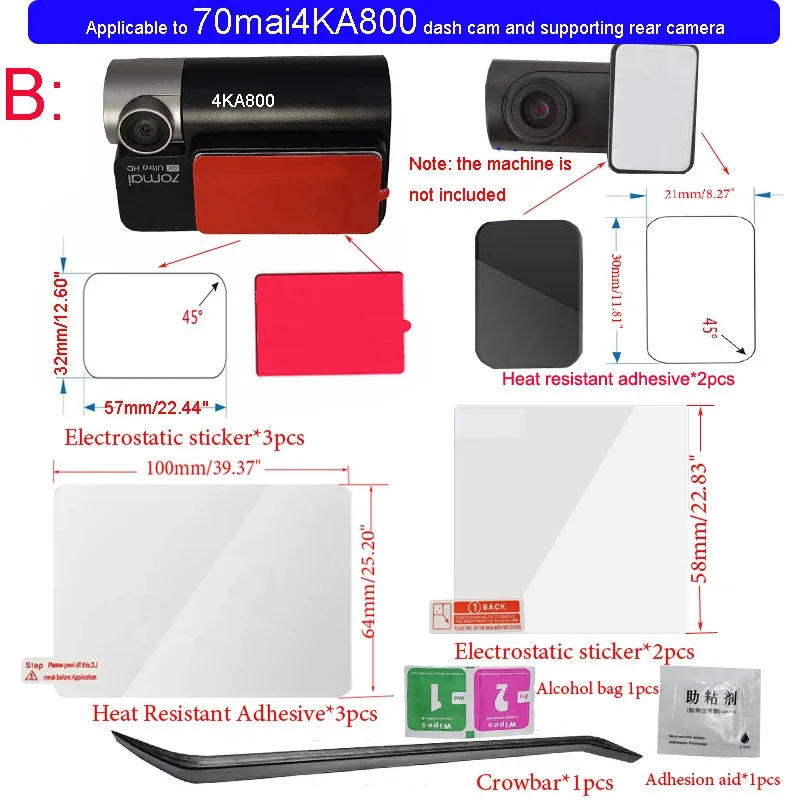 Autocollants adhésifs et leges résistants à la chaleur, ensemble d'accessoires pour 70mai Dash Cam A800aWarding, adaptés au DVR 70 mai