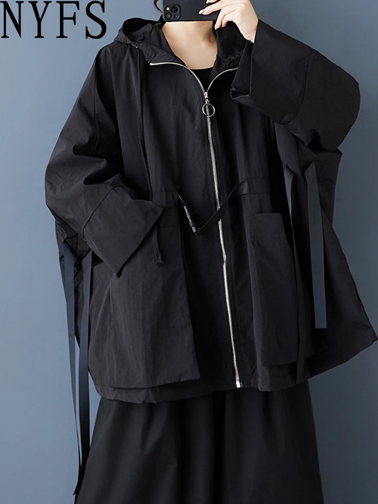 

NYFS 2025 Autumn Winter New Women Tops Loose Plus Size Zipper Hooded Coat Casual Blusas Camisa Mujer