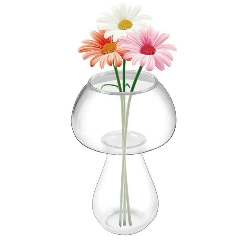 

BEAU-Clear Glass Vase Bottle For Plant Flower Decorations - Mushroom