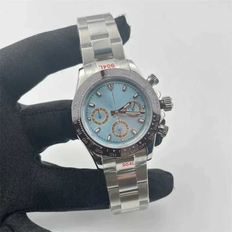 VK63 นาฬิกามัลติฟังก์ชั่น Chronometer PANDA Di สีเขียวทอง Di Bing Blue Di QUARTZ Chronometer นาฬิกาขนาด 40 มม.สีเขียวส่องสว่าง DIY