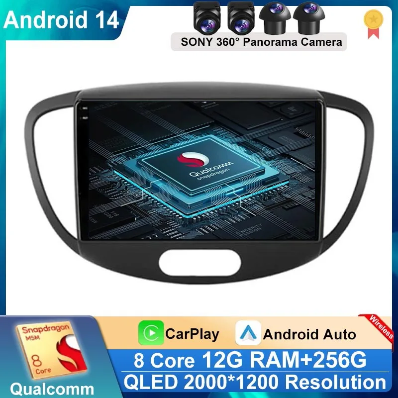 2Din Auto Radio 4G Android 14 Multimedia Player GPS Navigation Stereo Auto Player Android Auto Autoradio Für Hyundai i10 2007-2013