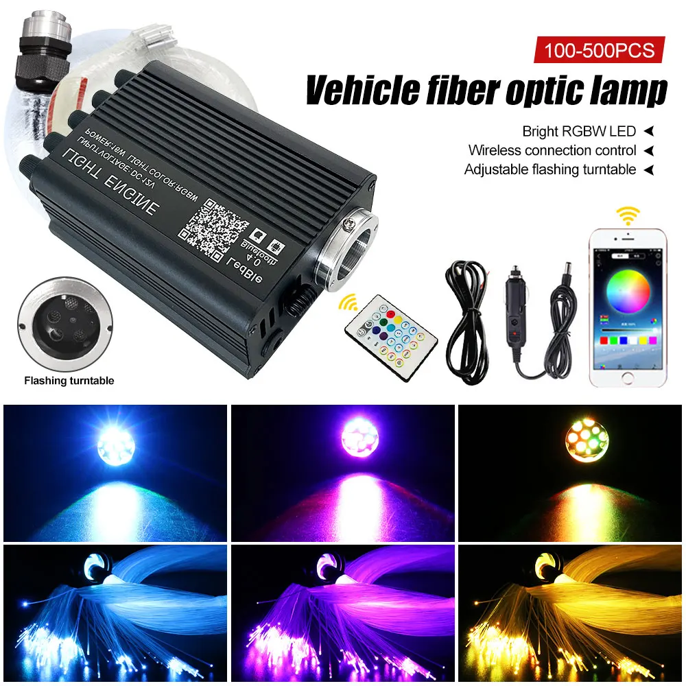 

Car Fiber Optic Light 16W Twinkle RGBW LED Starry Sky Flashing Fiber Optic Lamp Star Ceiling Lamp Kit Smart APP, Remote Control