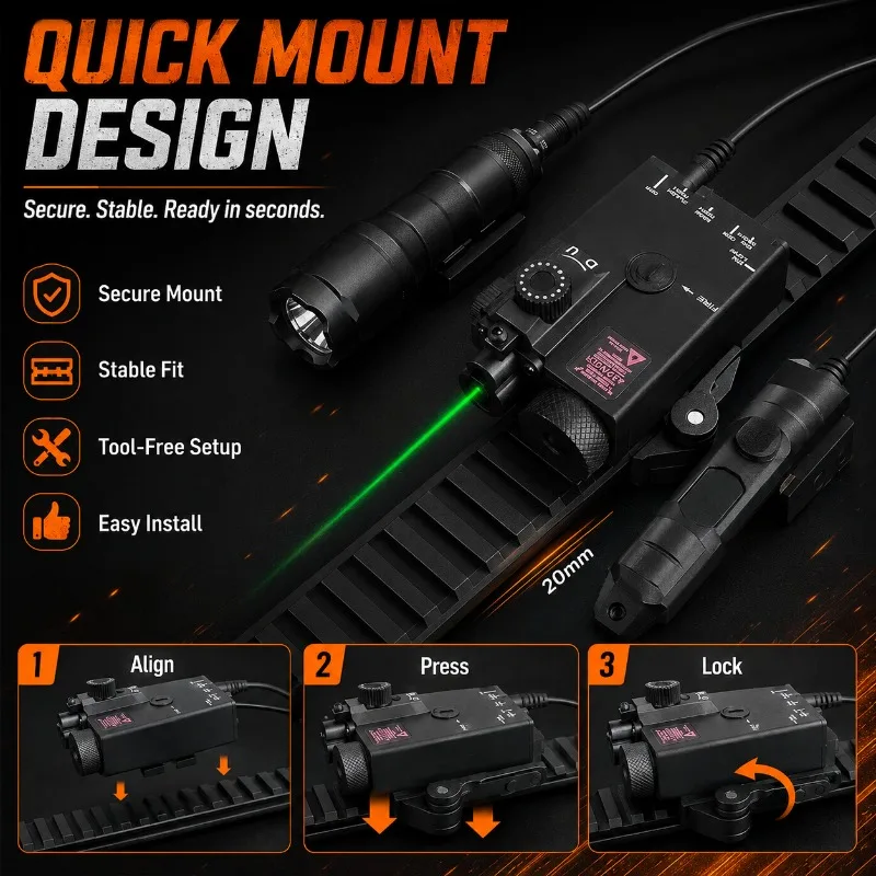 MINI‑A2 Green Beam Guide Locator with On‑off Remote Cable, Nylon Alloy Decorative Part Fit 20mm Rail