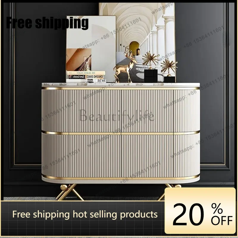 

zj.Italian minimalist living room porch cabinet modern dining side cabinet light luxury rock slab wall decorative cabinet