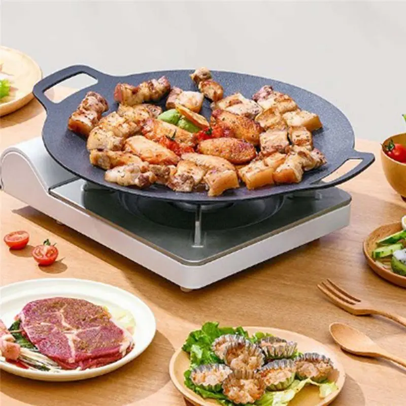 A36T-1 PCS Flat Pancake Griddle Non-Stick Bbq Grill Induction Cooker Open Flame Cooking Pot Black