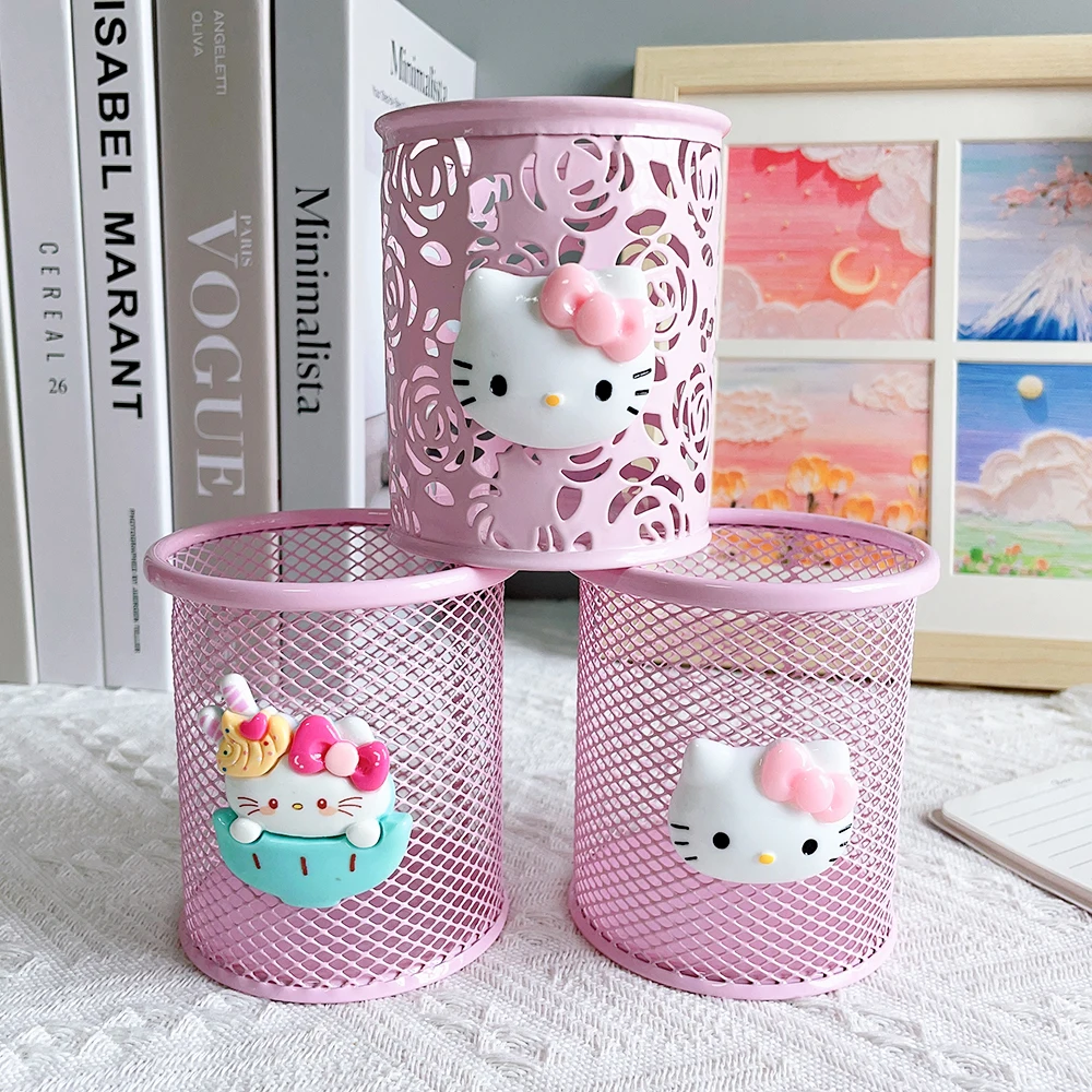 Sanrio Series Cute Hello Kitty Fashion Pen Holder Anime Fans Girl Desktop Decorations Creative Round Pen Holder