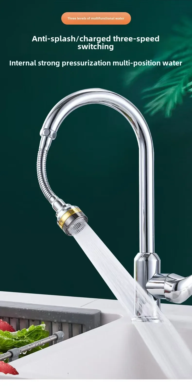 3 Water Modes 360° Swivel Brass Kitchen Faucet Aerator Water Saving Anti Splash Bathroom Faucet Extender Aerator,Faucet Adapter