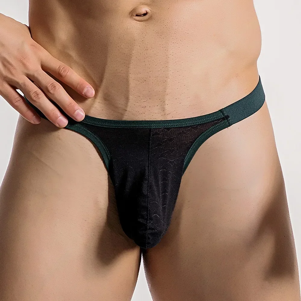 

2022 Briefs Men Breathable Thong Erotic Lingerie Sexy Low Rise Briefs Through Thong T-Back G-String Underwear Мужские Стринги