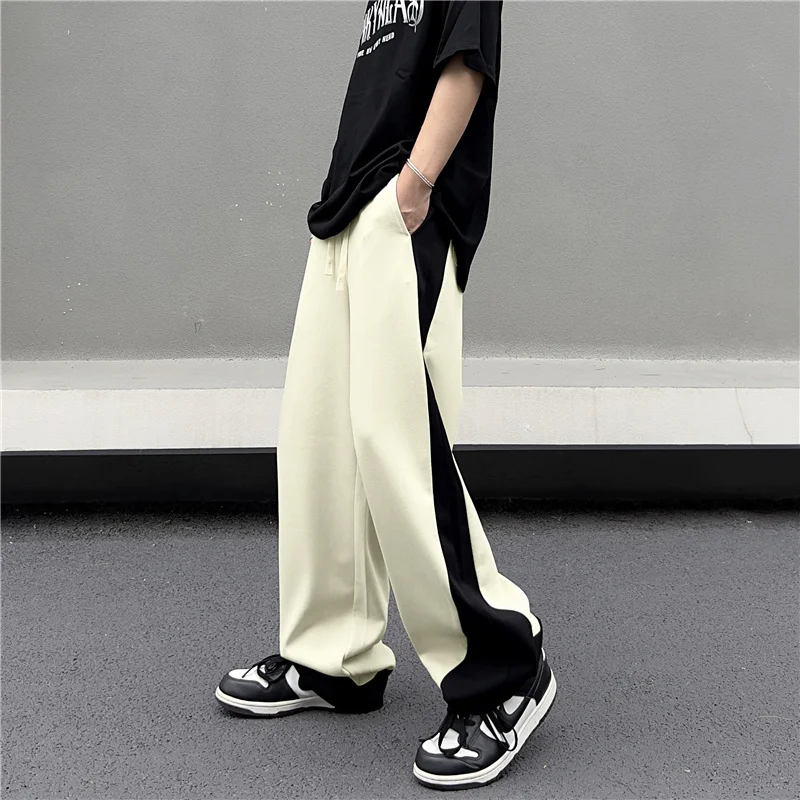 Sweatpants Men Baggy Leisure Korean Fashion Streetwear Sporty Side Stripe Pantalones Hip Hop  Chic Teens Summer Trousers