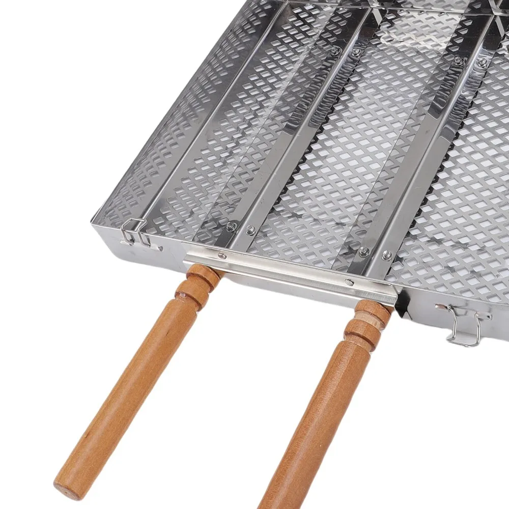 Stainless Steel BBQ Grilling Basket Detachable Dividers Silver Grilling Net Basket Double Handle Portable Grill Basket
