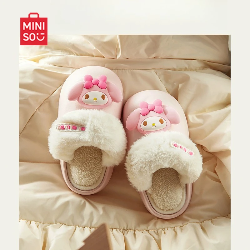 

MINISO Children and Girls Winter Warm Cotton Slippers Sanrio Baby Girl Home Waterproof Cotton Drag Parent-child Shoes