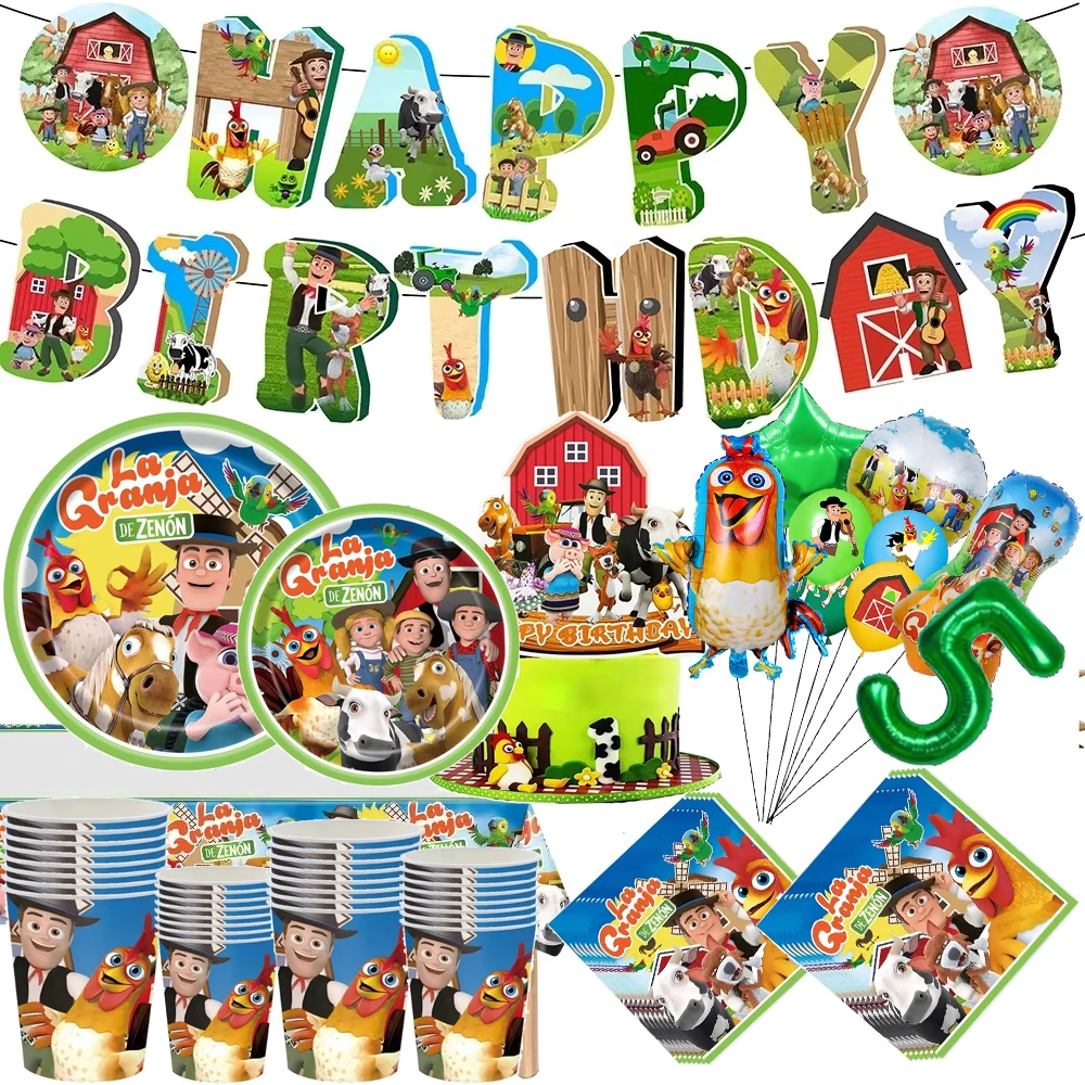 La Granja Zenon Farm Ranch Birthday Party Supplies Tableware Cup Plate Tablecloth Balloons Topper Banner Kids Party Decorations