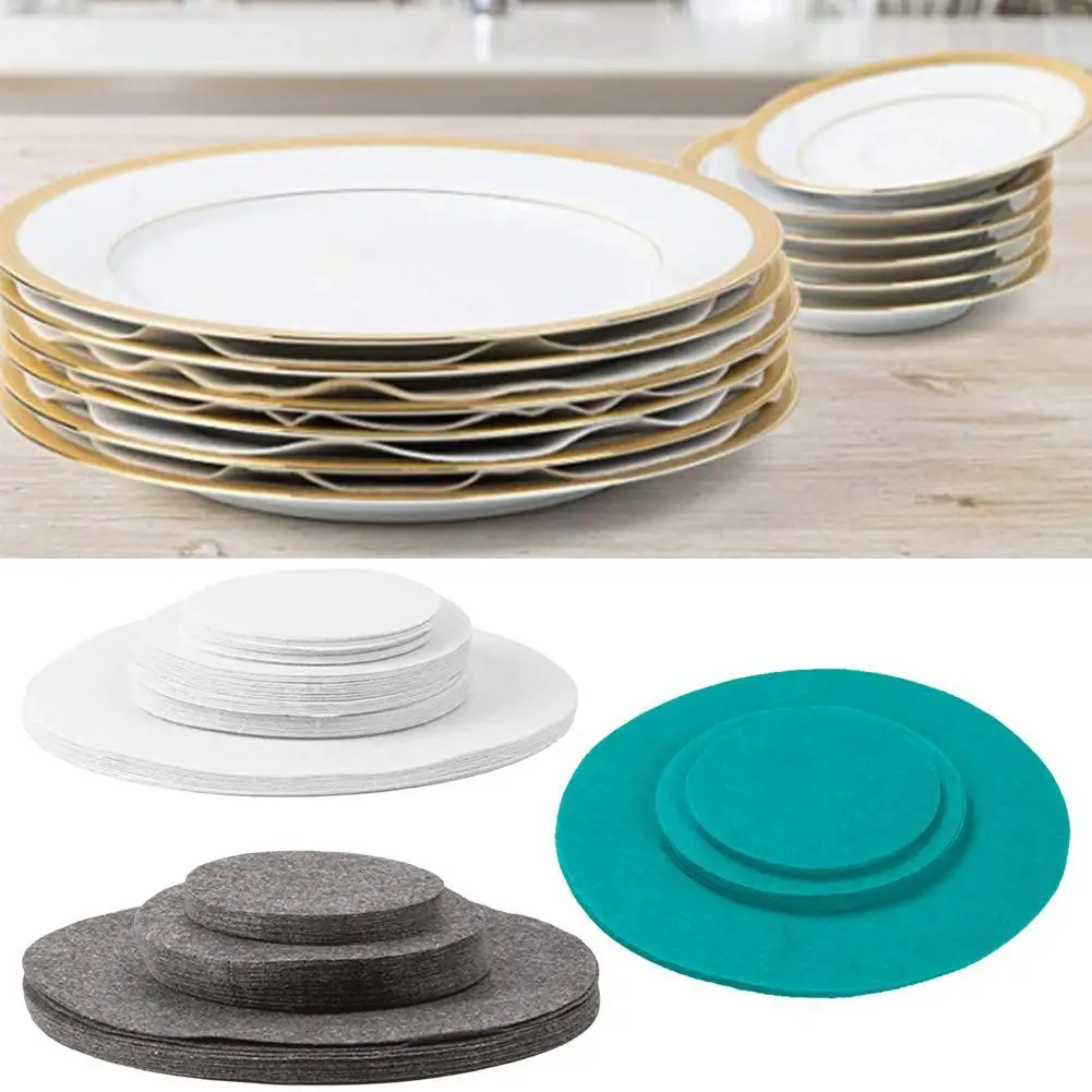 

24/48pcs Felt Dishes Protection Pad Pot And Bowl Anti-Friction Plate Dish Accessories Protectors Storage Divider Mat Kitche V0C6