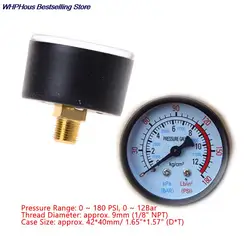 Pressure Gauge Compressor Air Pneumatic Hydraulic Fluid Pressure Gauge 0-12Bar / 0-180PSI High Precision Meter Detector