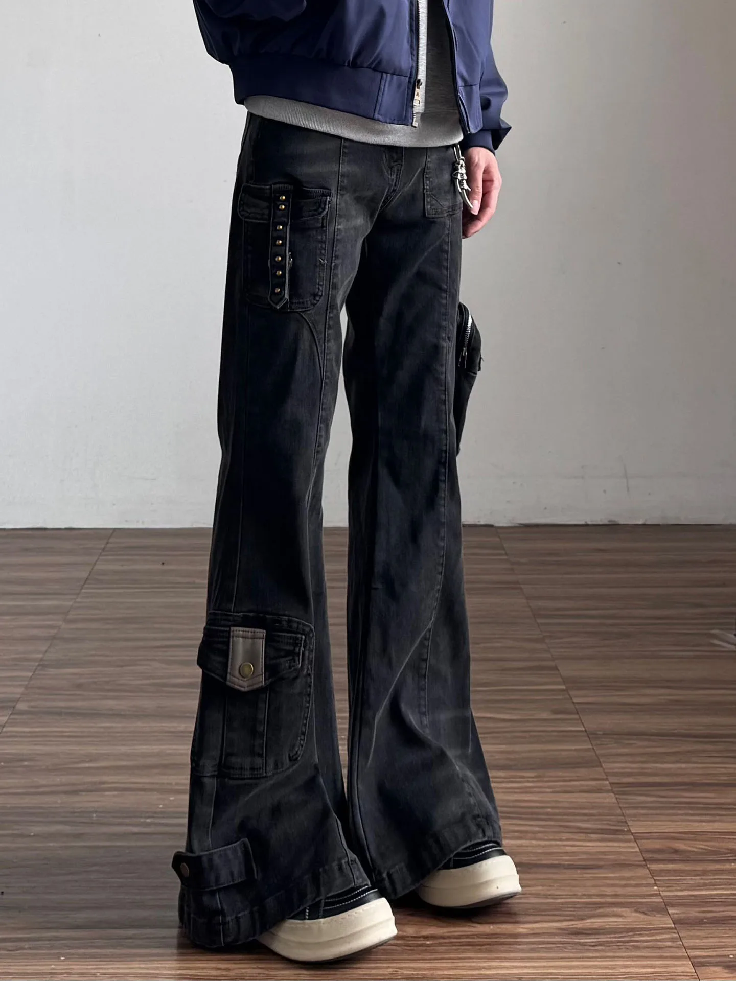 

Мужские джинсы с широкими штанинами в стиле ретро в американском стиле High Street, повседневная свободная рабочая одежда с несколькими карманами, джинсовые брюки, винтажные прямые брюки с завышенной талией