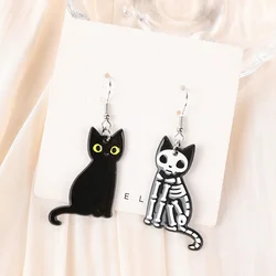 1Pair Fashion Halloween Creative Acrylic Black Skull Cats Dangle Earrings For Women Birthday Festival Gift Lovely Jewelry