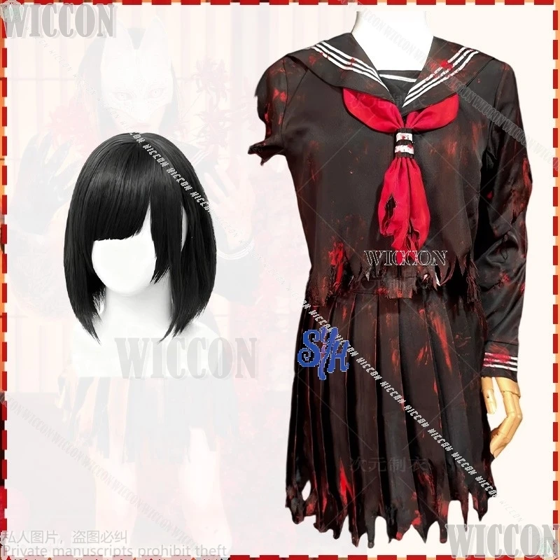 anime horror game F heroine hinako cosplay costume damage Fake blood styles JK Halloween mini dress jirai kei girls fox mask cos