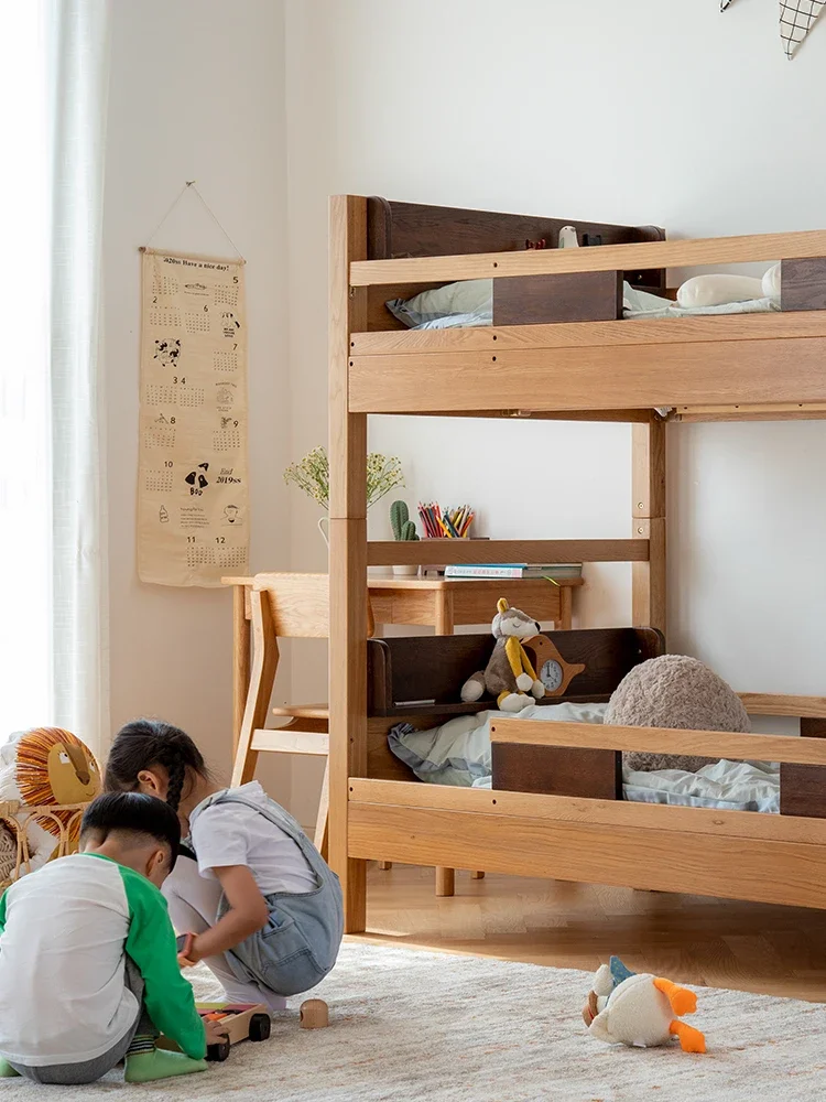 Full solid wood bunk bed 1m elevated bed multi-functional combination high and low bed with guardrail Children's upper