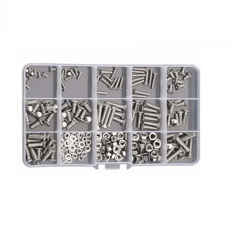 M3 M4 M5 316 Stainless Steel Screws Nuts Washer Set Assortment Kit Machine Flat Countersunk Head Phillips Screw