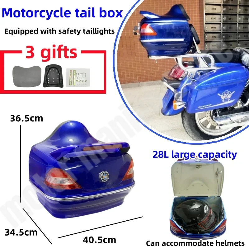 

28L Motorcycle Tail Box Scooter Trunk with Iron Floor Storage Toolbox Too Universal Helmet Box with LED Light Motorcycle Toolbox