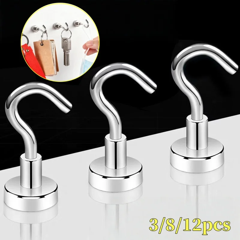 3/8/12 Stück magnetische Haken, kein Bohren erforderlich. Sehr gut geeignet zum Aufhängen von Handtüchern, Schlüsseln, Taschen. Der Magnet hat eine starke Adsorptionskraft.