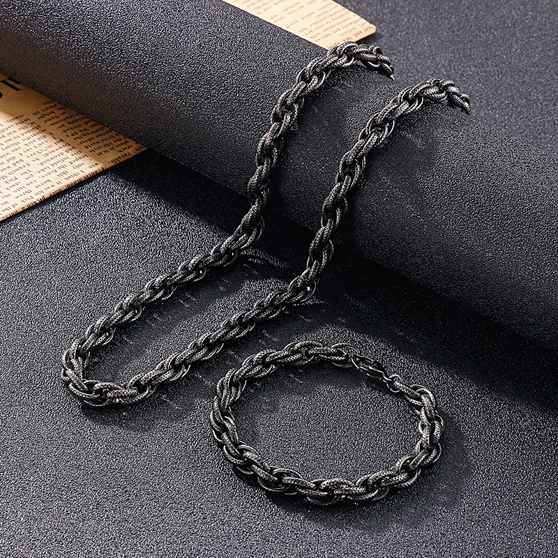 8mm Vintage Style Link Chain Necklace Bracelet For Men Stainless Steel Jewelry