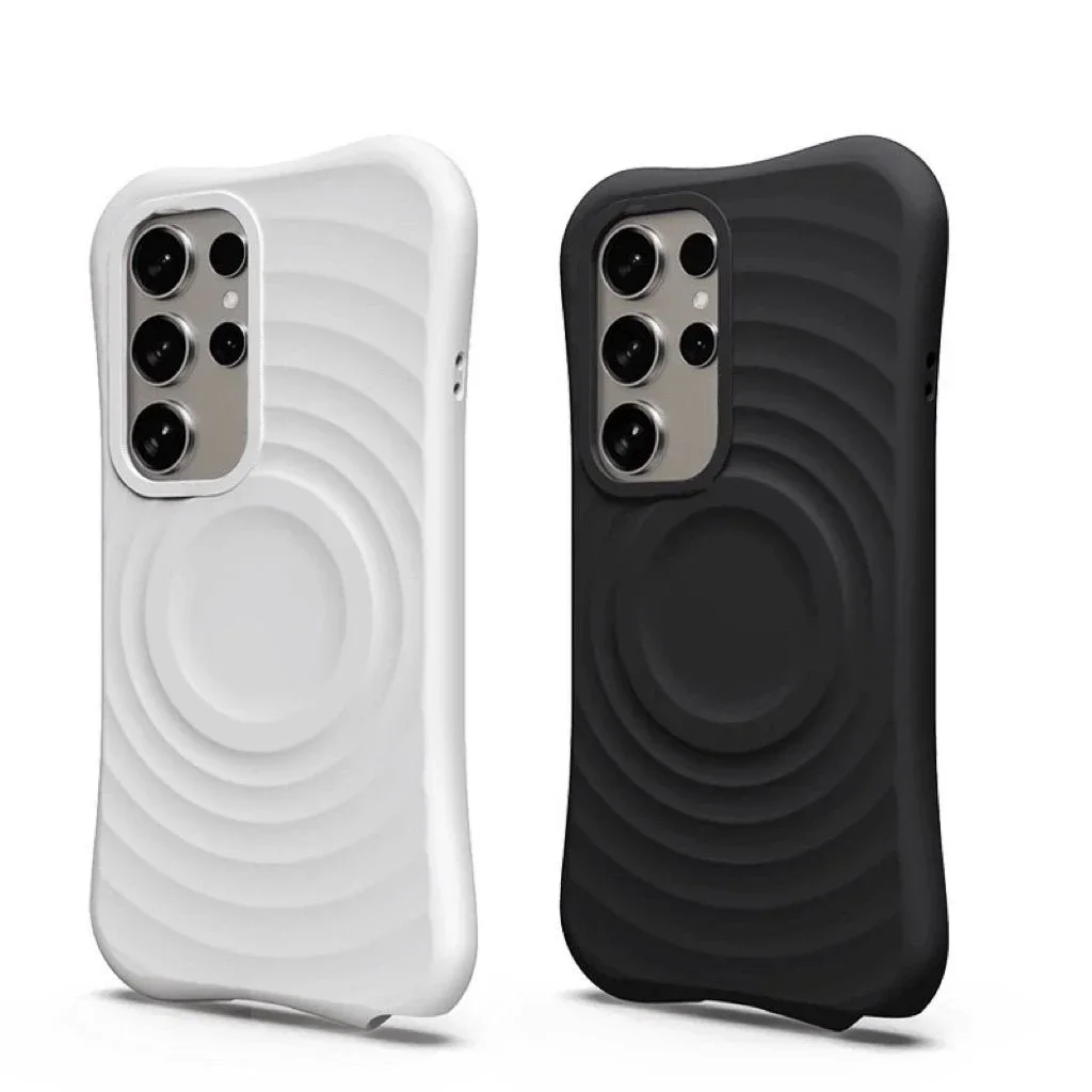 

Black White Ripple Silicone Protective Case for Samsung Galaxy S24 S25 Ultra S24+ S25 Plus Shell with MagSafe