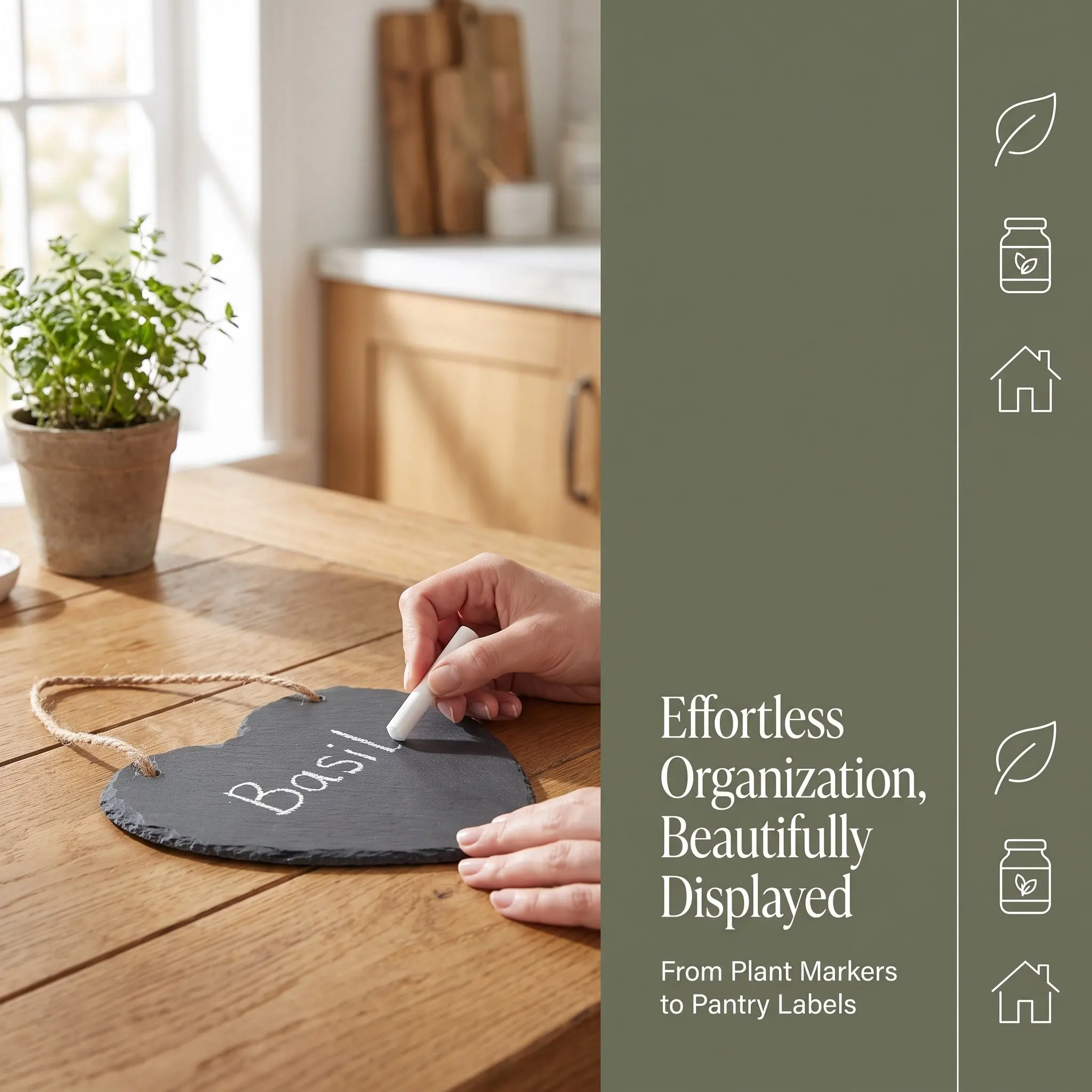 Heart Shaped Slate Label Tags Natural Stone Hanging Plant Markers Garden Sign Price Tag Food Menu Chalk Writeable Slate Hanger