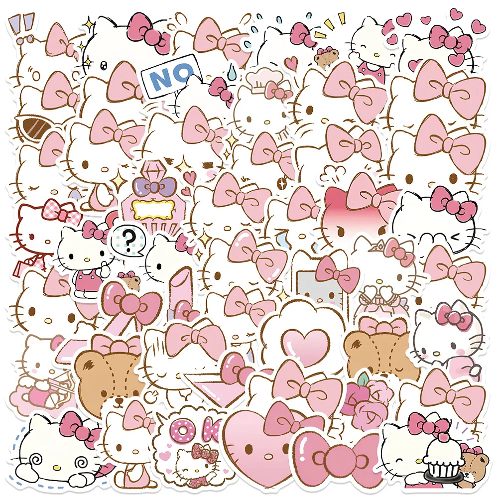50 fotos, pegatinas populares de dibujos animados rosas con bonito gatito, pegatinas para maleta, portátil, teléfono móvil, pegatinas impermeablesHellokitty