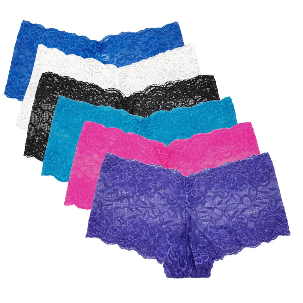 5 unids/set Boxers femeninos ropa interior de encaje Boyshorts mujeres bragas transparentes pantalones cortos lencería de mujer