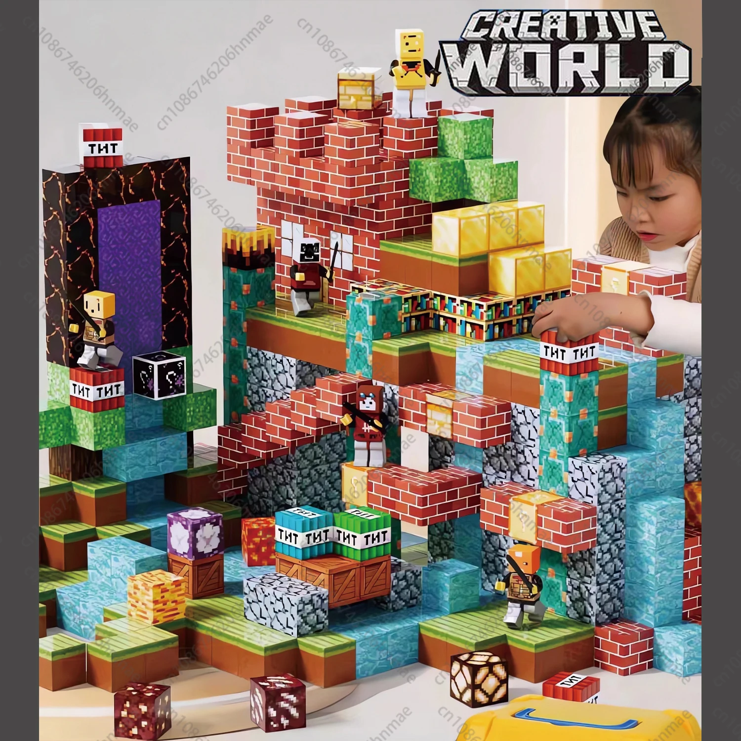 اللبنات المغناطيسية لعبة صندوق تخزين مجموعة غطاء يمكن أن تحمل أرقام المغناطيس مكعب بكسل نمط نموذج اللوح الأساسي لعب الصبي الأطفال هدية