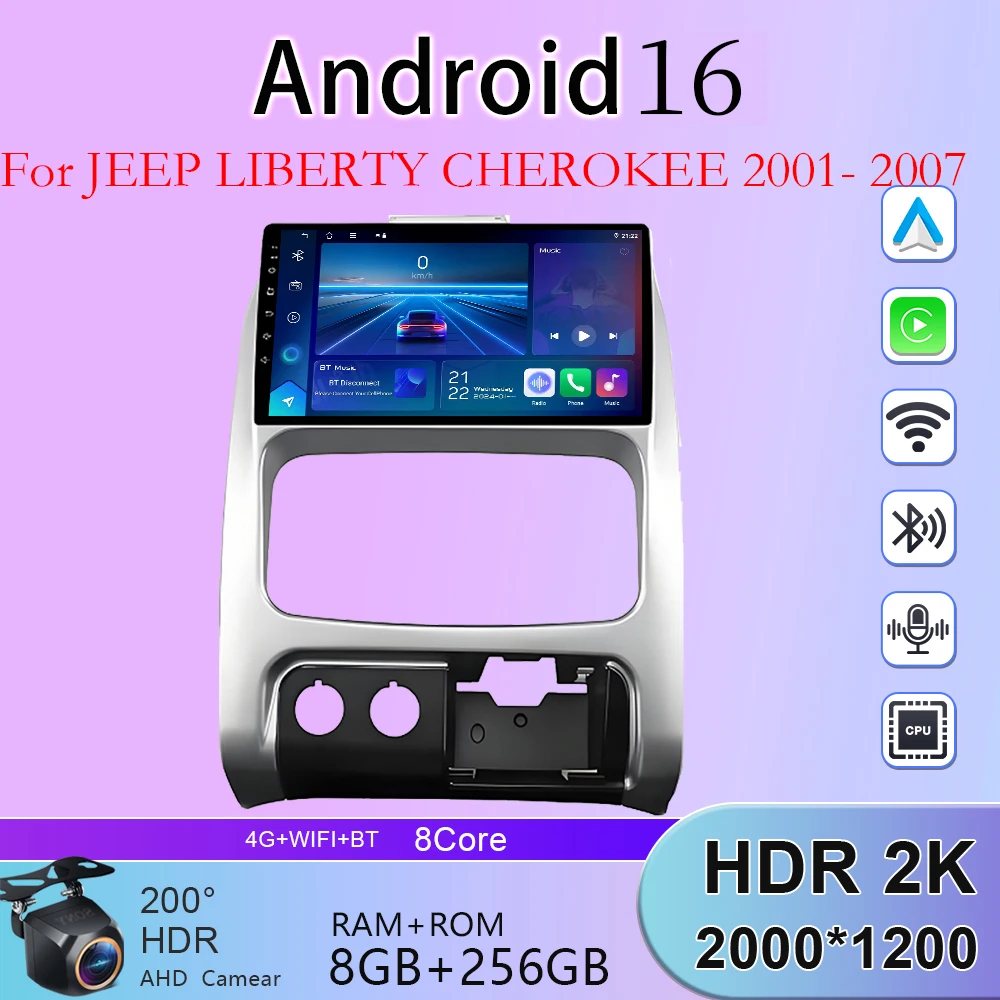 Carplay 4G Android 16 For JEEP LIBERTY CHEROKEE 2001 2002 2003 2004 2005 2006 2007 Car Radio Multimedia Video Player Navigation