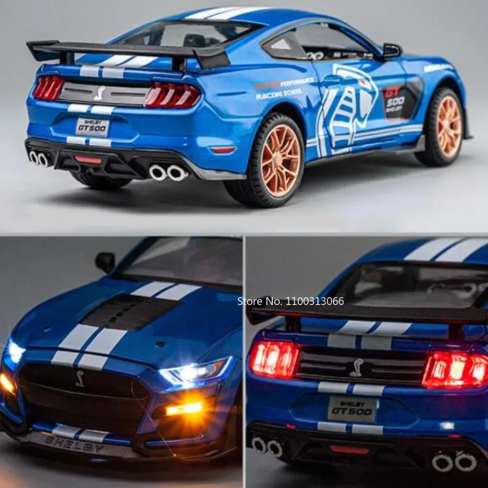 1/24 Alloy Diecasts Car Model Mustang Shelby GT500 Sport Car Toy Simulation Sound & Light with Pull Back Vehicle for Child Gifts